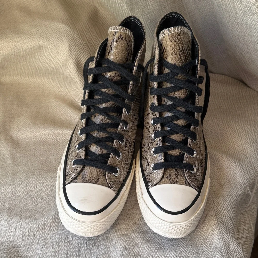 Converse High Top Snake Print Sneakers in Beige and Black - Picture 6 of 7